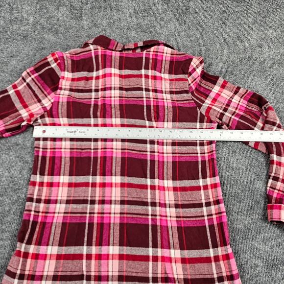 Pink Flannel Plaid Womens Size 7-9 Long Sleeve Shirt Button Tab Sleeve - Picture 2 of 16